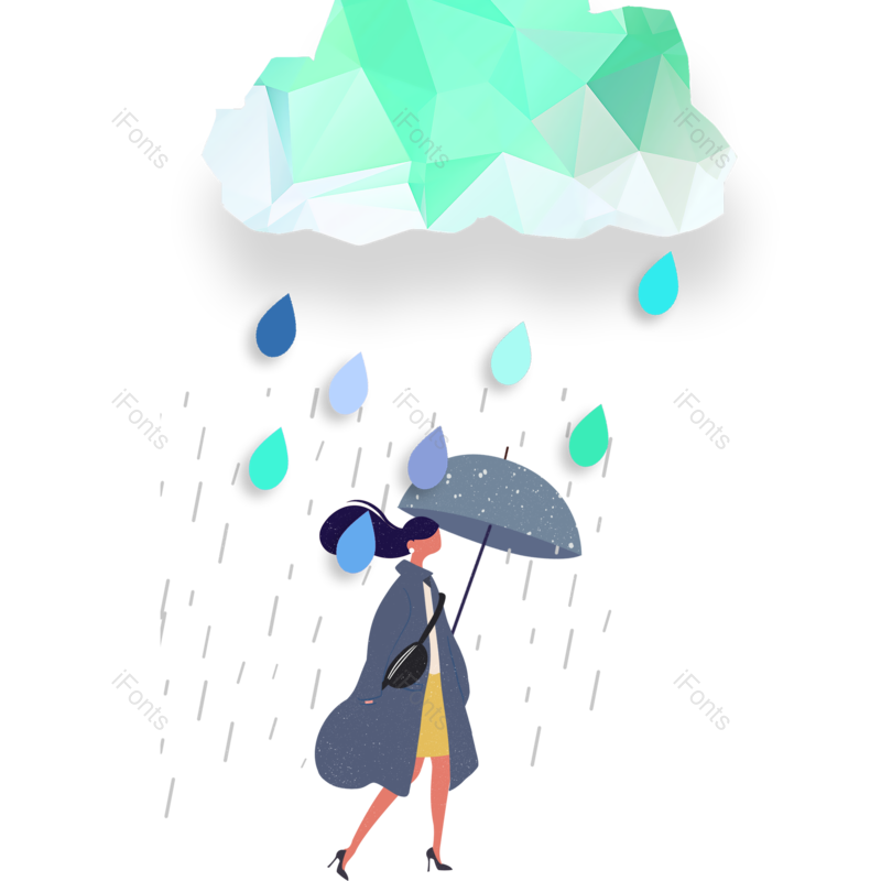 插画图片,女人元素,女孩PNG,乌云免抠素材
